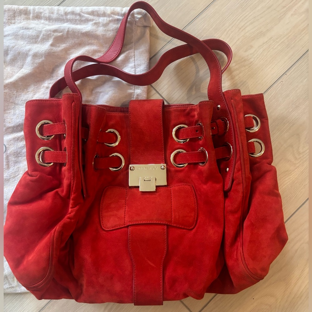 Jimmy Choo Ramona Vintage, like new 2008 chili pepper red suede limited edition.